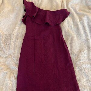 Lilly Pulitzer Bordeaux One-Shoulder Dress Amarena Cherry Knit Pucker Jacquard